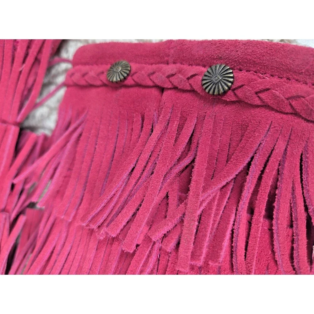 NEW Minnetonka 3 Layer Fringe Boots Girls 12 Pink Leather Suede Moccasin Barbie